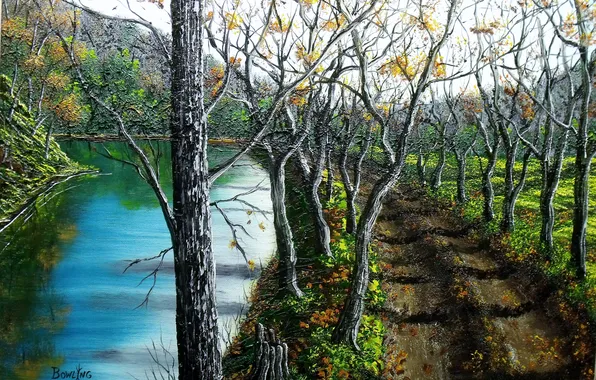 Autumn, trees, landscape, nature, painting, time of the year