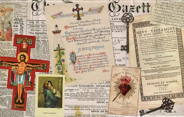 Desktop, cross, old, key, Jesus, religion, newspaper