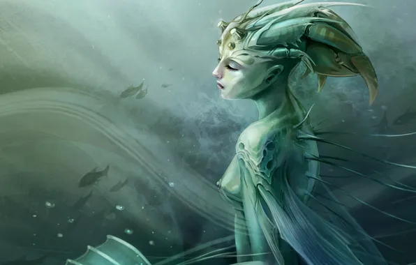 Sea, girl, fish, fantasy, mermaid