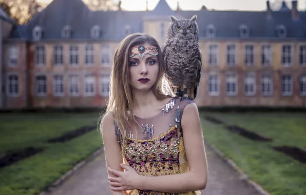Look, girl, decoration, castle, owl, bird, portrait, Palace