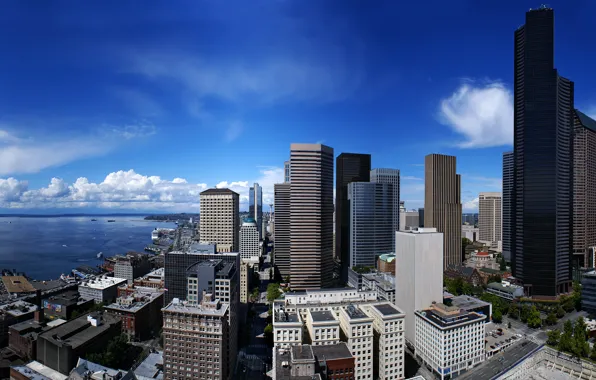 The city, Panorama, USA, Skyscraper, Coast