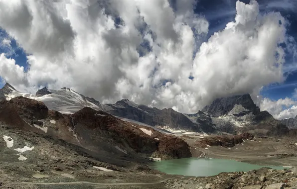 The sky, clouds, mountains, lake, Switzerland, Zermatt