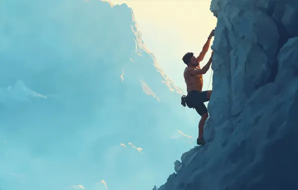 Mountains, Rock, Male, Digital art, Climber, AI art, The Art of Artificial Intelligence, Neural network