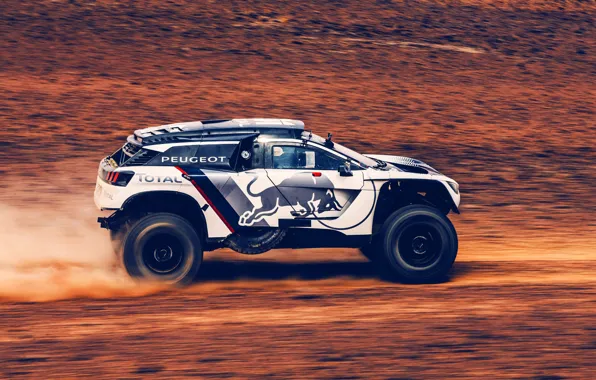 Sand, Auto, Sport, Machine, Speed, Peugeot, Red Bull, Rally