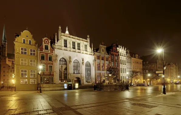 Picture photo, Home, Night, The city, Street, Lights, Poland, Gdansk