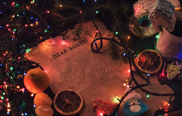 Letter, lights, paper, holiday, the inscription, Christmas, New year, garland