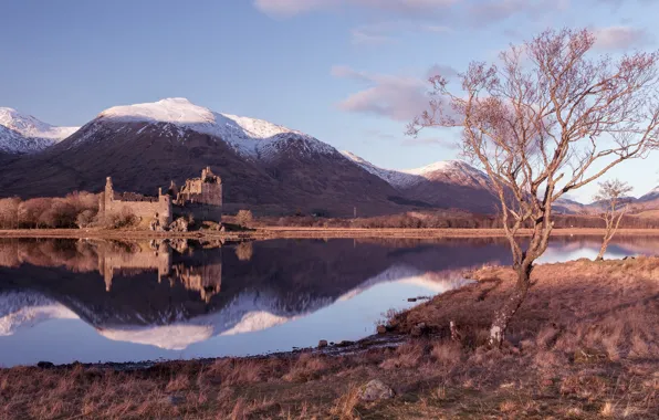 Autumn, the sky, clouds, trees, mountains, lake, reflection, river