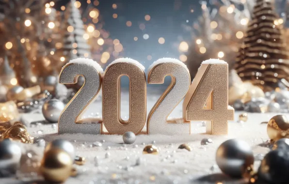 Figures, New year, golden, decoration, numbers, New year, 2024