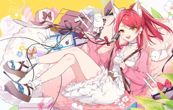 Girl, long hair, dress, anime, beautiful, pretty, redhead, attractive