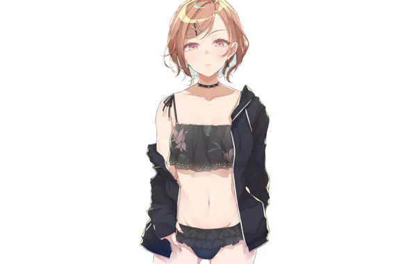 Girl, sexy, lingerie, bra, panties, anime, beautiful, short hair