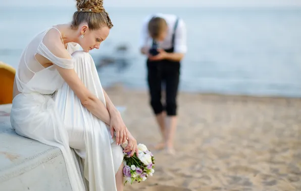 Flowers, woman, bouquet, male, wedding, the groom