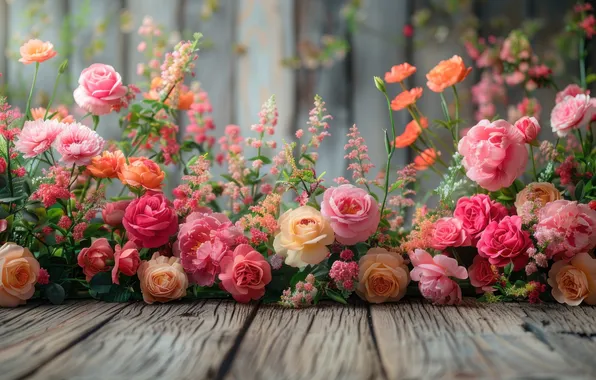 Flowers, Board, roses, bouquet, composition, bouquets, AI art, neural network