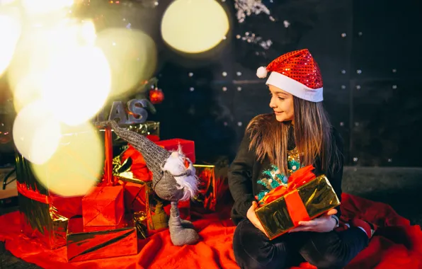 Look, light, smile, box, gift, Christmas, girl, gifts