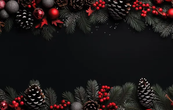 Decoration, the dark background, balls, New Year, Christmas, golden, new year, happy