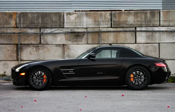 Black, black, Mercedes, profile, drives, black, Mercedes benz, sls amg