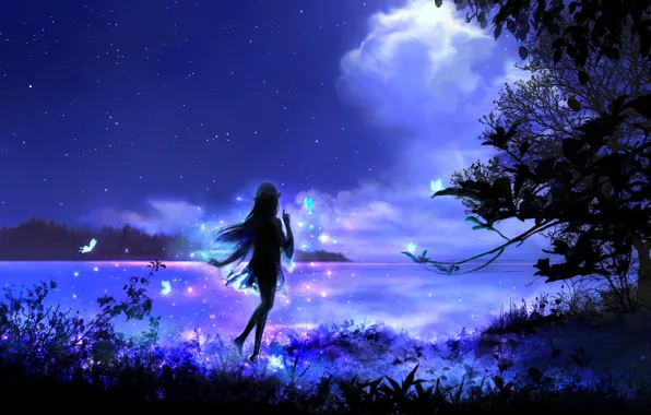 Picture night, nature, fantasy, art, elf, by 00