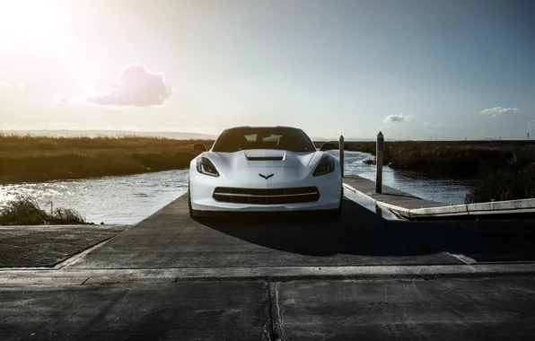 Z06, Corvette, Chevrolet, Car, Sunset, American, Supercharged, Matte White