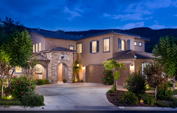 House, the evening, yard, mansion