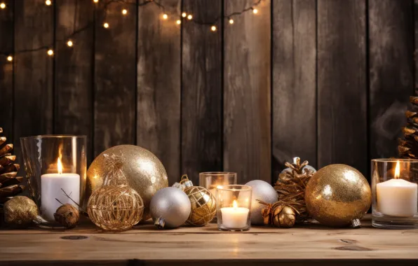 Balls, gold, Board, Christmas, New year, gold plated, gold, Christmas decorations