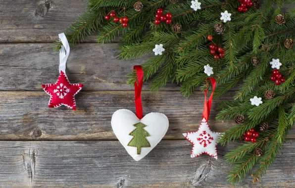 Decoration, balls, New Year, Christmas, christmas, balls, wood, hearts