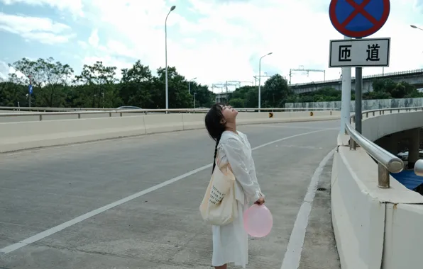 Beautiful, Asian, Model, Woman, Road, Pretty, Baloon, Flyover