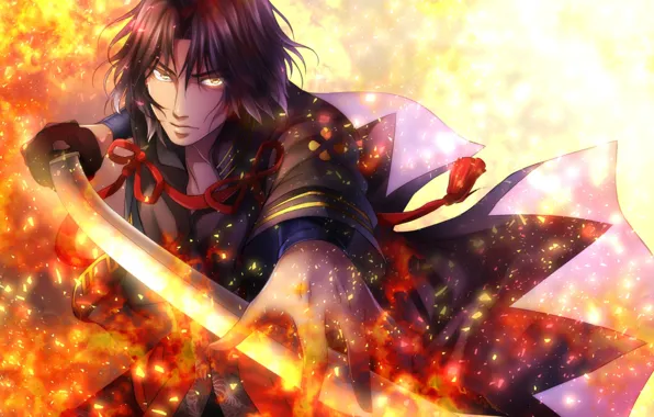 Look, flame, attack, katana, samurai, sparks, Hijikata Toushirou, Drifters
