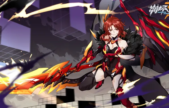 Girl, weapons, the game, anime, fur, armor, Honkai Impact 3rd