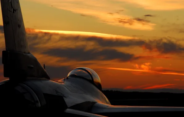 Picture sunset, wing, fighter, beautiful, cabin