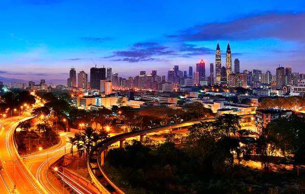 Picture the sky, landscape, night, lights, street, home, panorama