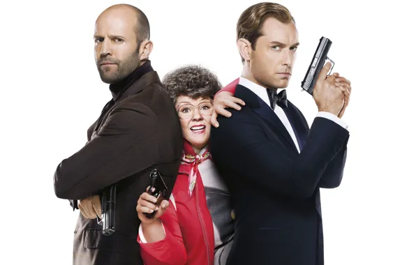 Gun, weapons, white background, agent, action, poster, Jude Law, Jude Law