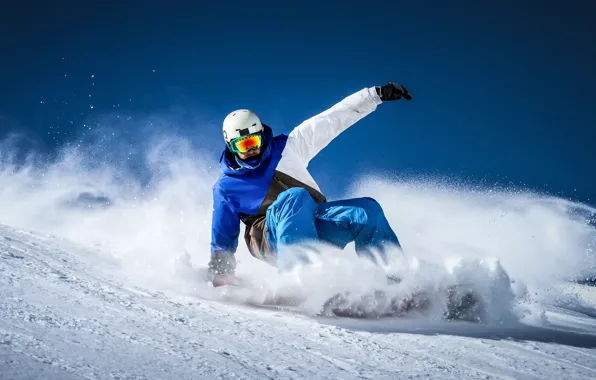 Winter, the sky, the sun, snow, snowboard, snowboarding, the descent, sport