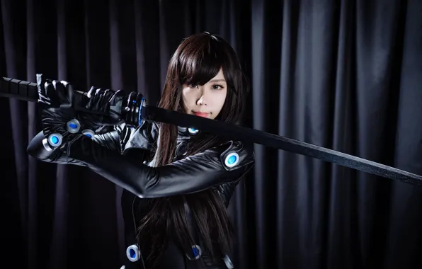 Picture look, girl, face, style, sword, cosplay