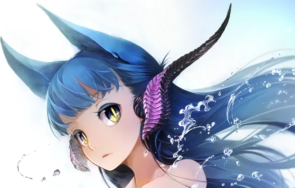Picture eyes, water, girl, drops, anime, art, ears, games