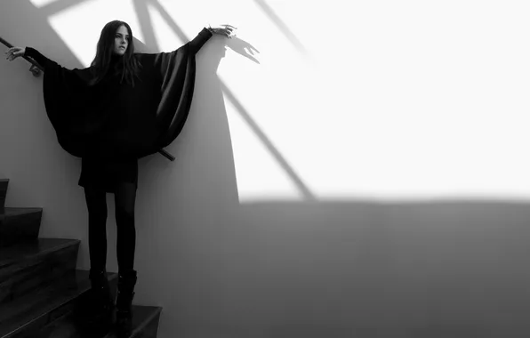 Girl, black, shadow, ladder, steps, Kristen Stewart