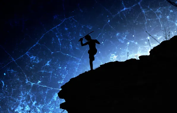 The sky, blue, black, sword, slope, warrior
