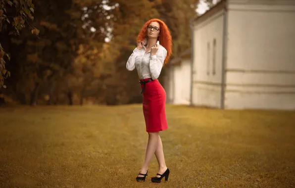 Girl, sweetheart, model, Glasses, Wallpaper, Shoes, red, Heels