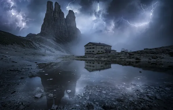 Mountains, house, zipper