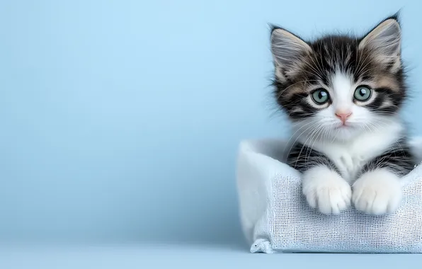 Cat, look, pose, kitty, box, legs, baby, cute