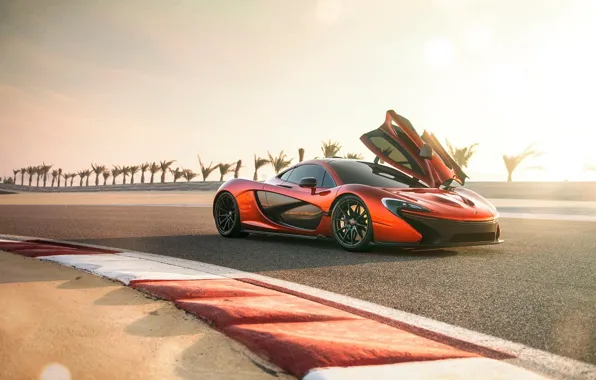 Picture McLaren, Orange, Car, Race, Front, Supercar, Track, Spoiler