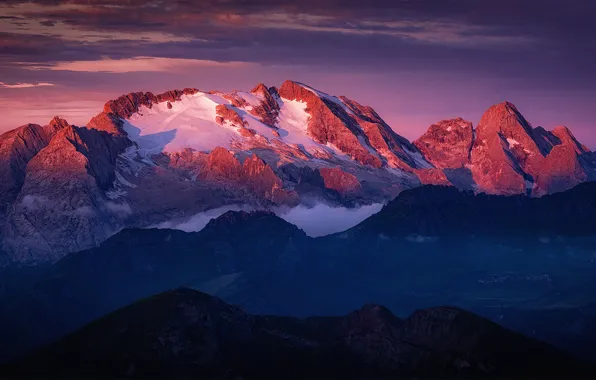 Picture the sky, clouds, snow, mountains, nature, rocks, dawn, The Dolomites