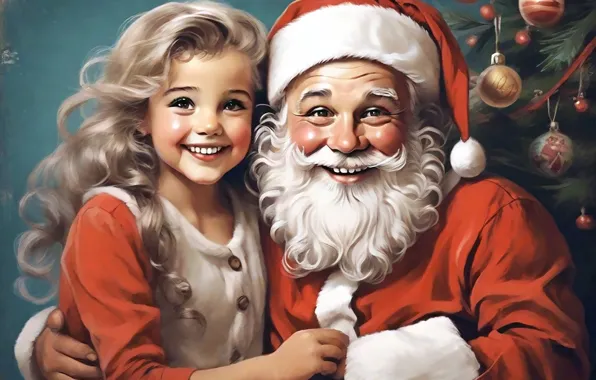 Retro, figure, portrait, Christmas, girl, New year, Santa Claus, Santa Claus