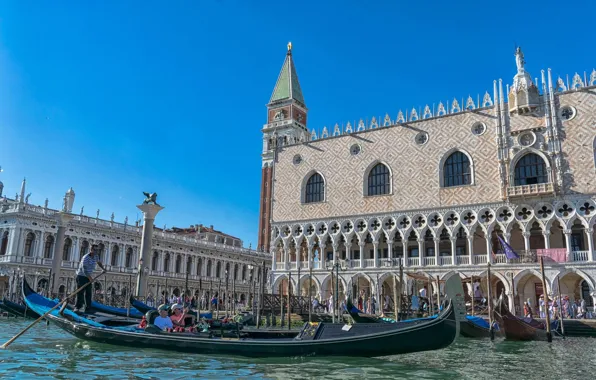 Boat, Italy, Venice, channel, gondola, The Doge's Palace