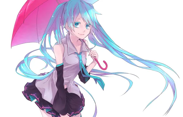 Picture girl, smile, umbrella, anime, art, form, vocaloid, hatsune miku