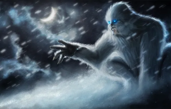 Snow, monster, art, mouth, fangs, fur, handsome, Yeti