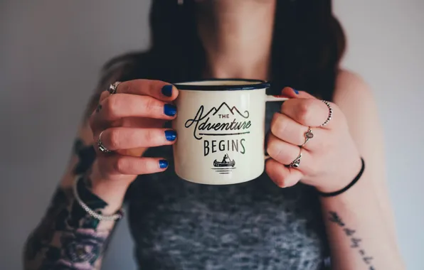 Girl, the inscription, woman, ring, tattoo, mug, tattoo, manicure