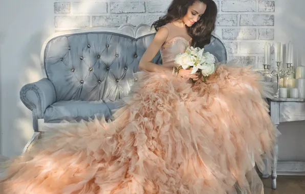 Picture girl, flowers, style, model, bouquet, makeup, dress, Korobkova Nadezda