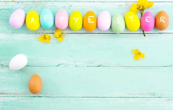 Picture flowers, eggs, spring, colorful, Easter, wood, pink, flowers