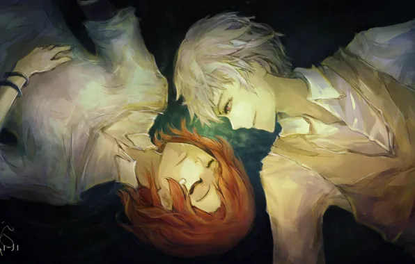 Girl, art, Anime, guy, Anime, lie, blonde, Akira
