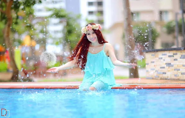 Summer, water, girl, Asian