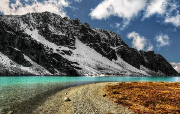 The sky, snow, mountains, river, beautiful